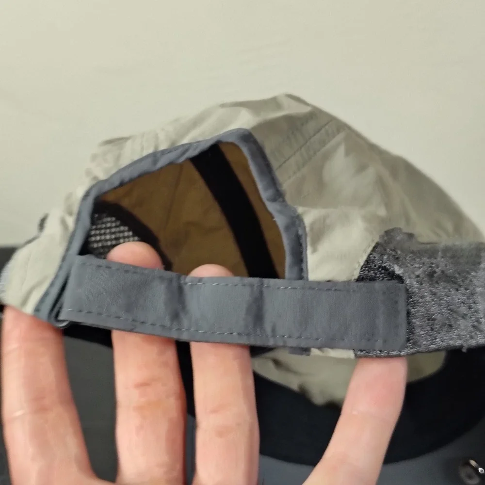 Outdoor Research Hat Cap Adjustable Strap Gray Tan Nylon Panel Mesh Hiking
